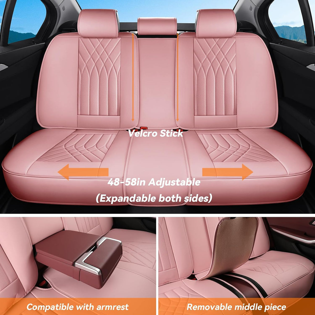 pink car seat covers full set universal 5-seater, close-up detail