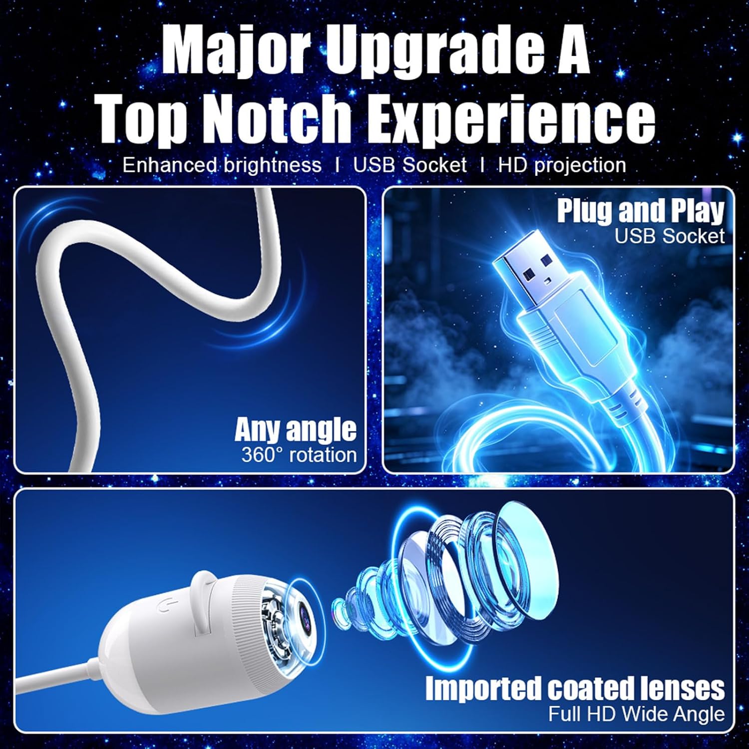Galaxy Projector Car Roof Star Light, USB Ambient Night Lamp(6 Star Panels) | 360 rotating head with touch control and dimmable star modes, plugs into any USB car charger, fits bedroom and camping too