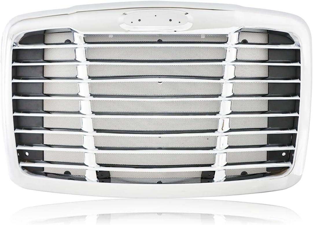 Front Hood Radiator Grille With Bug Screen Compatible With 2008-2017 Freightliner CASCADIA Bug Screen Front Grill ABS Plastic ((Chrome (Silver)) with Bug Screen)