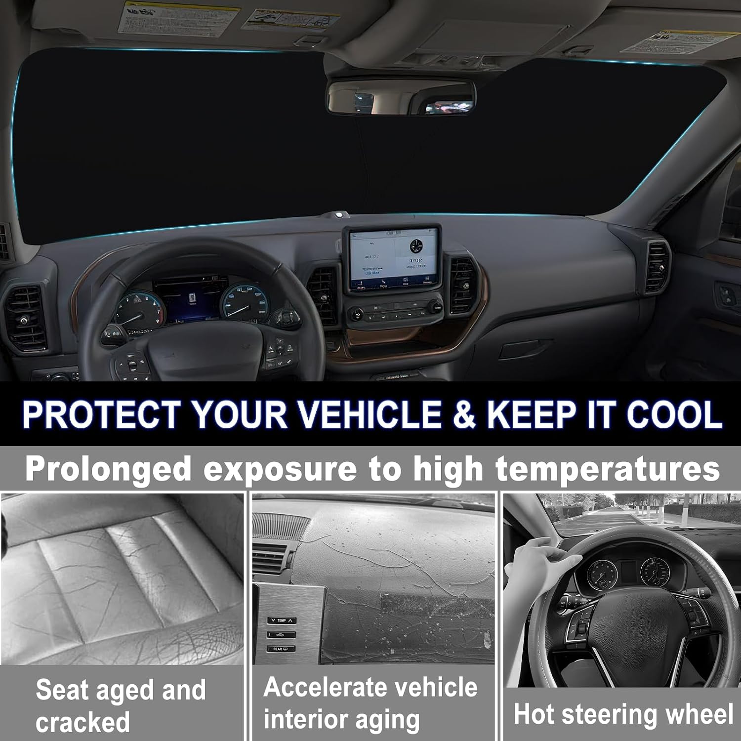 Windshield Sun Shade for 2021-2026 Ford Bronco Sport| Fully Covered Foldable Front Window Sun Visor| 310T Polyester| UV Heat Insulation Protection| Outdoor Camping (Not for Bronco Model)