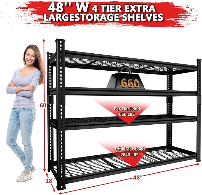 Storage Shelves 4PCS, Garage Shelving Heavy Duty 2640LBS Capacity, 4 Tier - Image 3