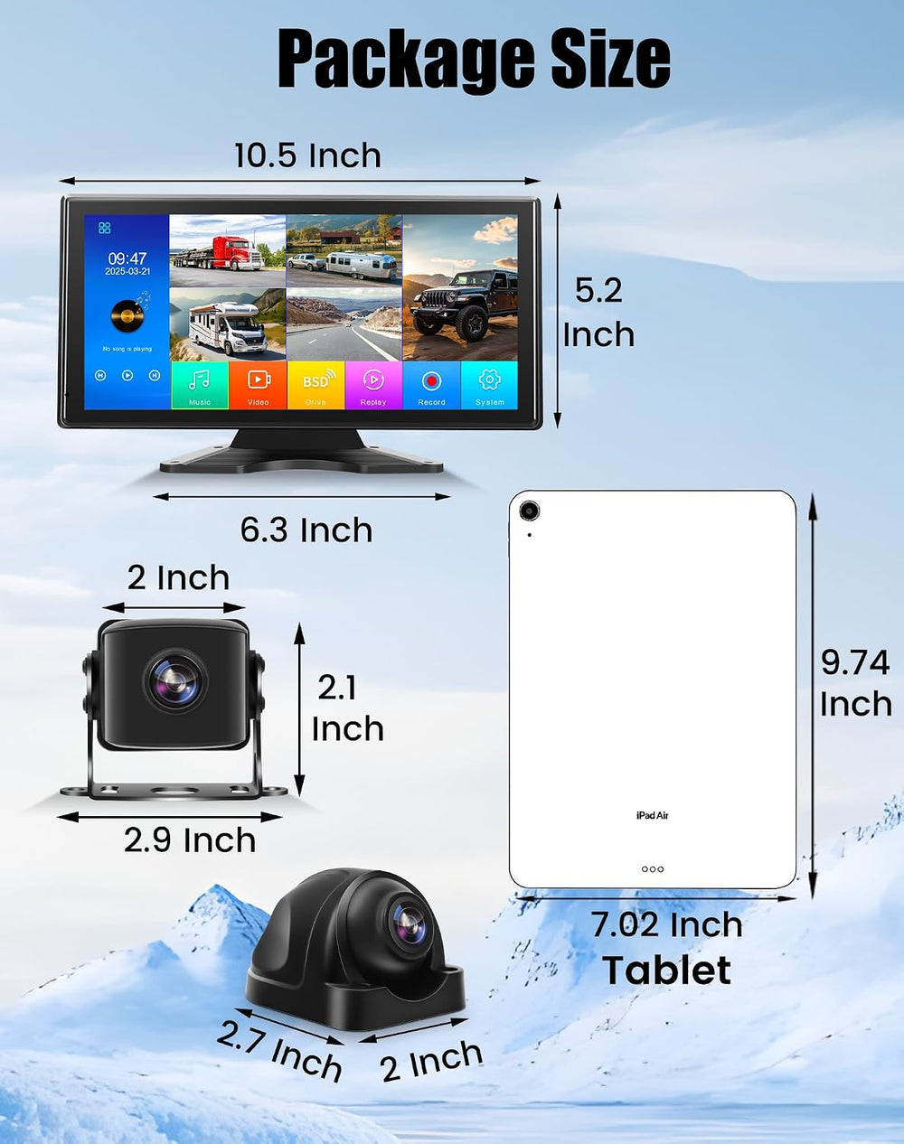 Wired Backup Camera System for Truck/RV, 10.36" HD Touch Screen Monitor