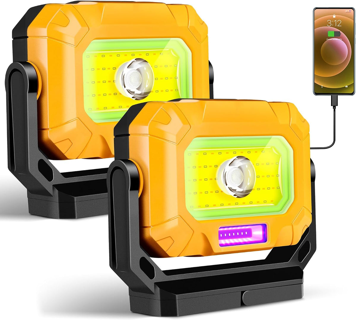 2 Pack Magnetic Work Light, 1500LM led work light, 4000mAh Rechargeable Work