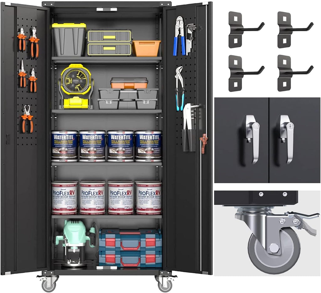 Garage Storage Cabinet with Wheels & Pegboard, Assembly Required