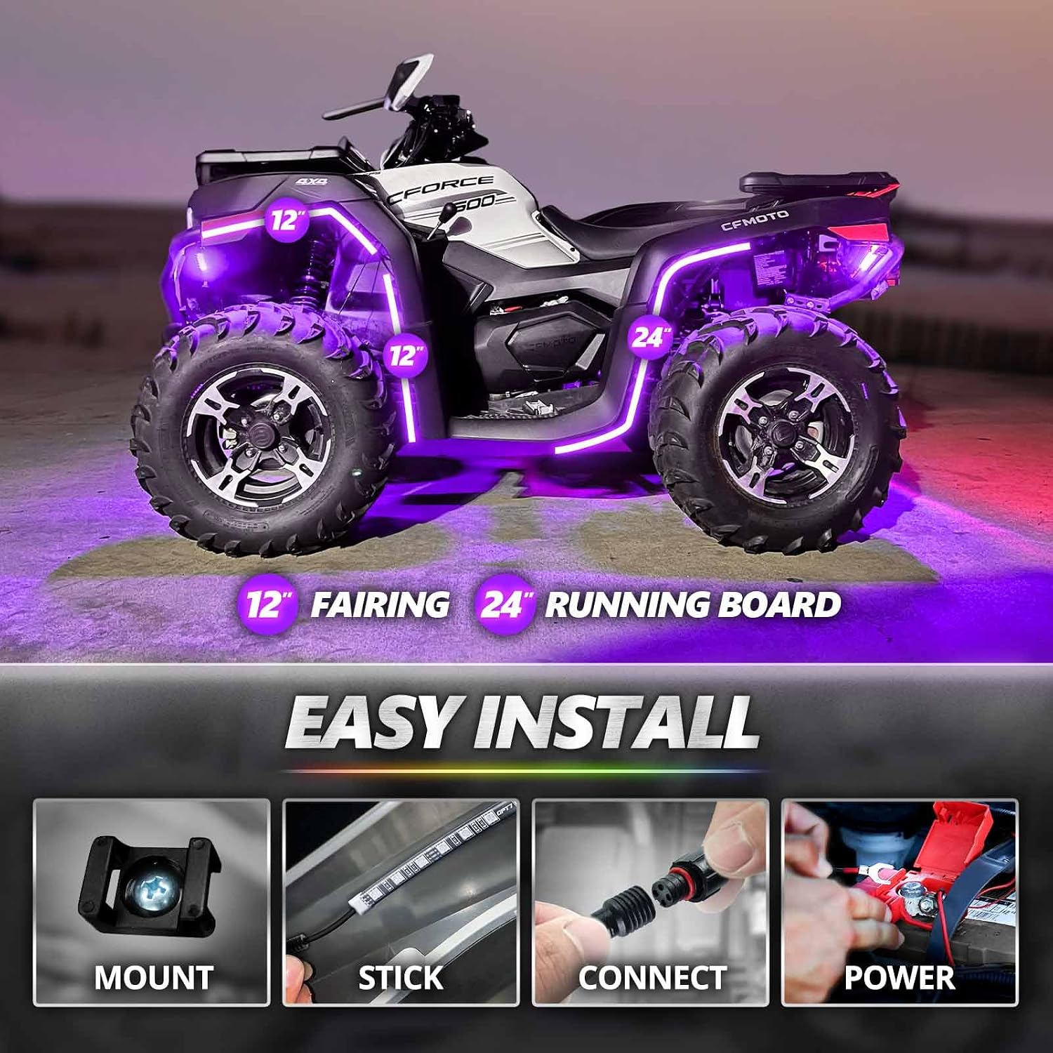 OPT7 Aura RGB LED Light Kit for Motorcycle, ATV, UTV & Snowmobile | App & Remote Controlled Multicolor Underglow Lighting, Waterproof LED Strips, Music Sync, Universal 12V Powersports Accent Lights