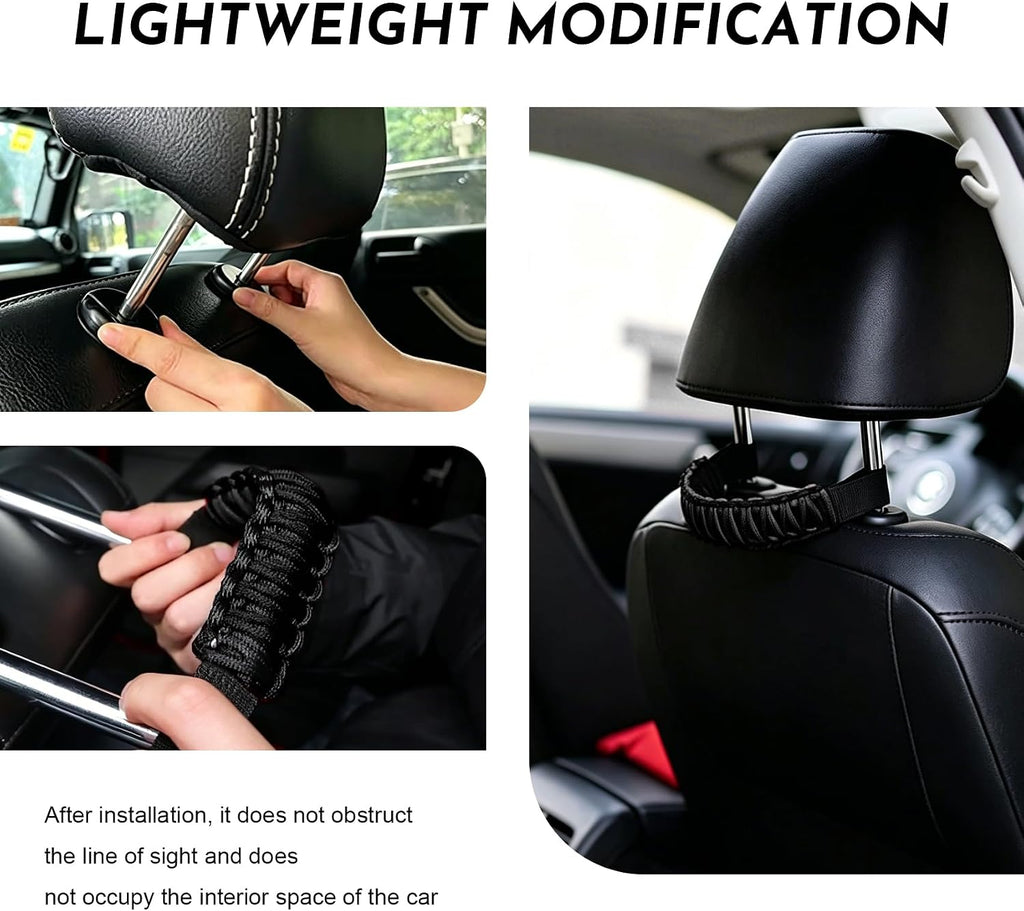 2PCS Headrest Grab Handles, Roll Bar Grab Handles, Safety Headrest Support Handle Strap for Rear Seat Passenger, Heavy Duty Rear Seat Back Mount Roll Bar Grip Handle Kit for SUV Truck (Black)
