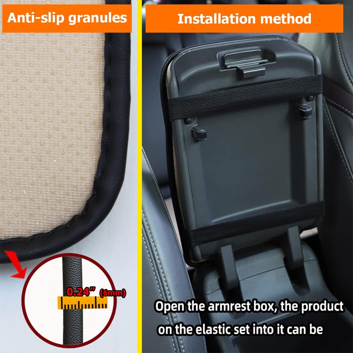 8sanlione Car Armrest Storage Box Mat, Fiber Leather Car Center Console Cover, Car Armrest Seat Box Cover Accessories Interior Protection for Most Vehicle, SUV, Truck, Car (Black/Red)