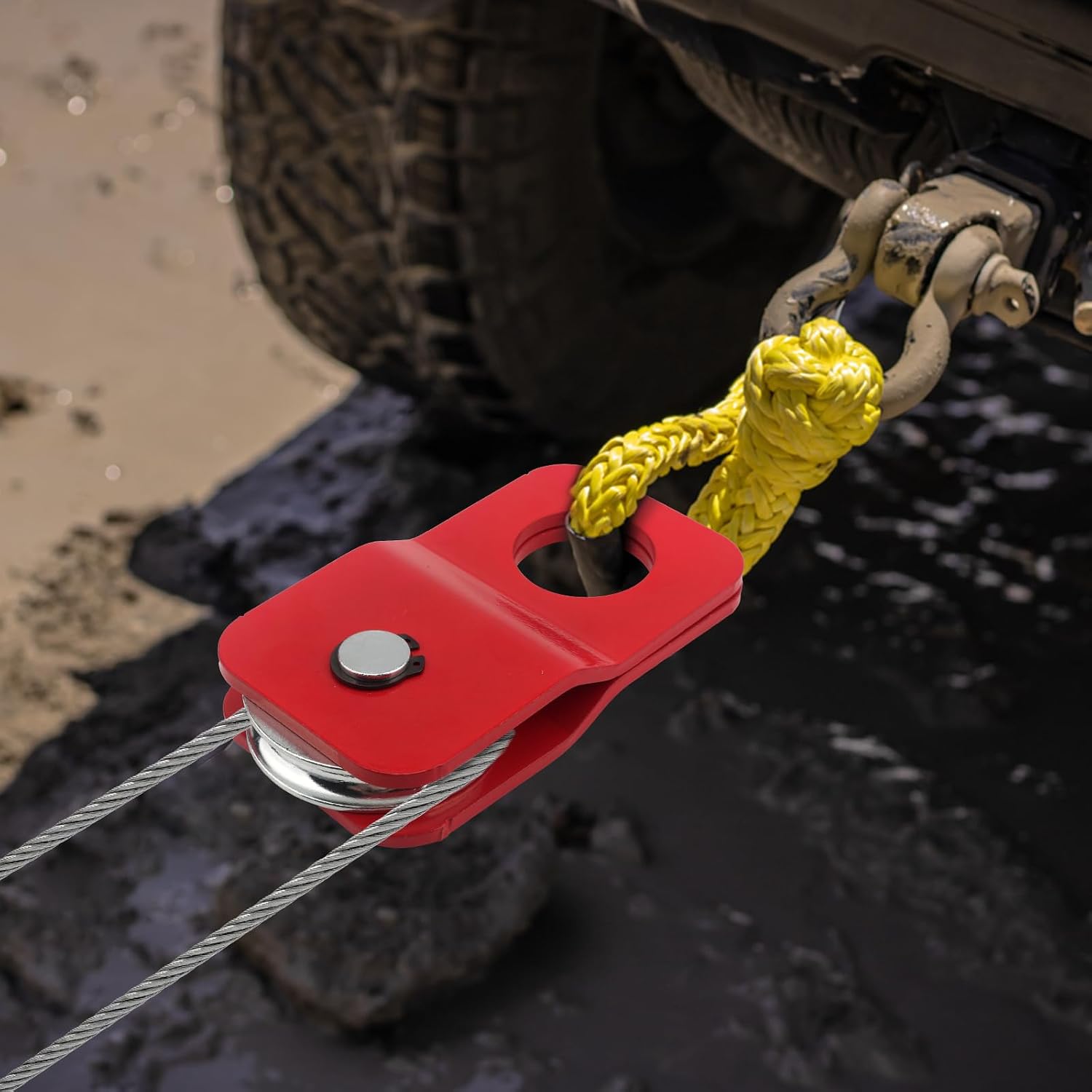 Winch Snatch Block 8000 lbs, Heavy Duty Recovery Pulley for ATV UTV Off-Road, Fits 1/4"–5/16" Winch Cable, Load-Doubling & Direction Change (Red)
