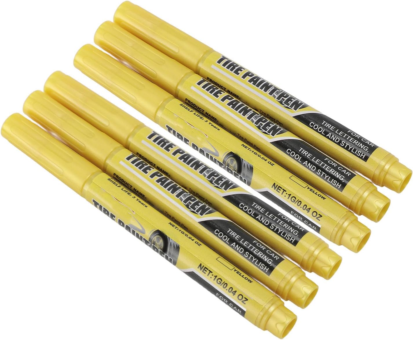 Yellow Tire Paint Pen, 6 Pcs 1g Quick Repair Weather Easy Application, with Smooth Results, for Automotive Vehicle Tire Scratch