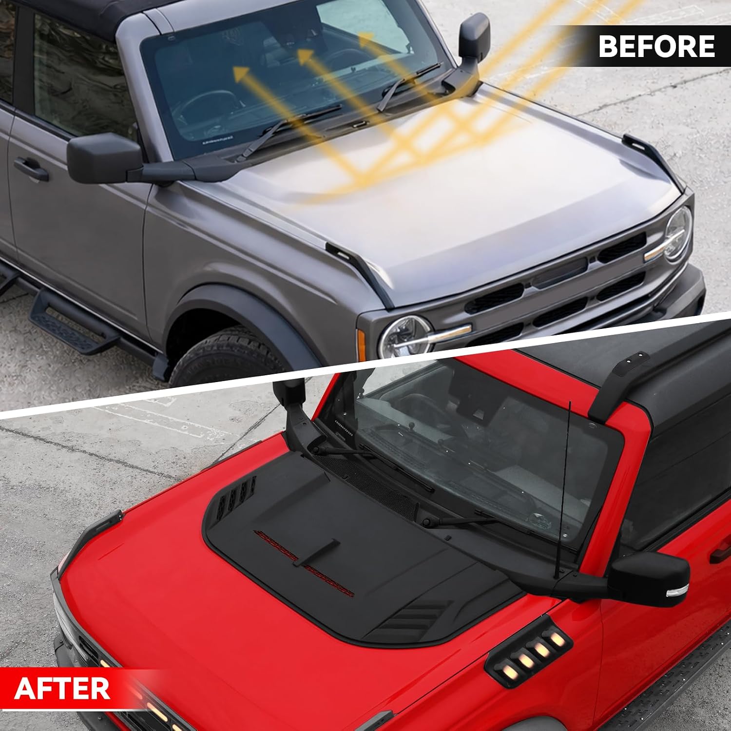 Hood Scoop Cover for Ford bronco 2021-2026 2/4 door, ABS Plastic matte black hood scoop grille for Ford bronco 2021 2022 2023 2024 2025 2026 (Not fit for Ford Raptor and Sport)