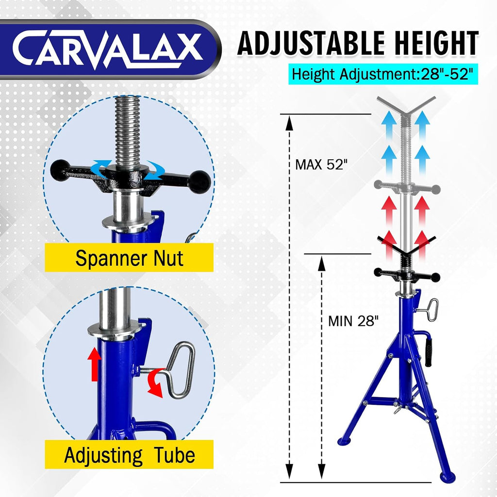 CARVALAX V-Head Pipe Jack Stands, Adjustable Pipe Stand for Welding | 28"-52" Adjustable Height, Fits 1/2"-12" Pipe Capacity, 2500LB Load Capacity, w/Portable Folding Legs