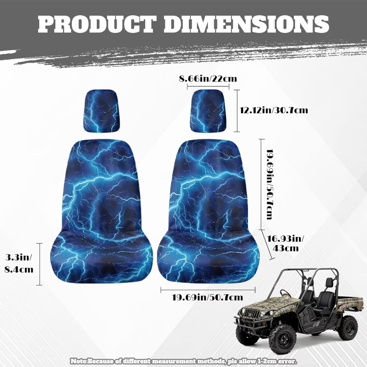 Howilath Lightning Print UTV Seat Covers for Rhino 450 660 700 4 Pack Heavy Duty with Headrest, Non-Slip Elastic Straps Machine Washable