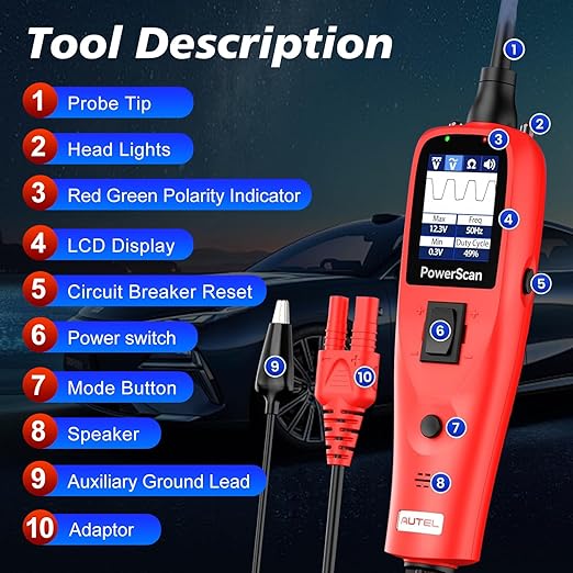 Autel PowerScan PS100 Power Circuit Probe Tester, Breaker Finder, 12V 24V - Image 8