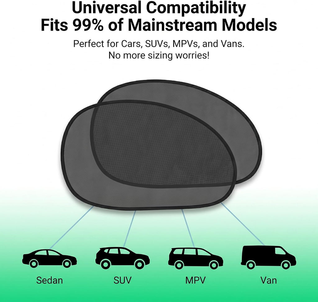 2 PCS Car Side Window Shades, Sun & Heat Blocking Shield for Baby, One-Way Gauze Mesh Privacy Protection Screen with Suction Cups, Universal Foldable Cover for Most Cars (Black)