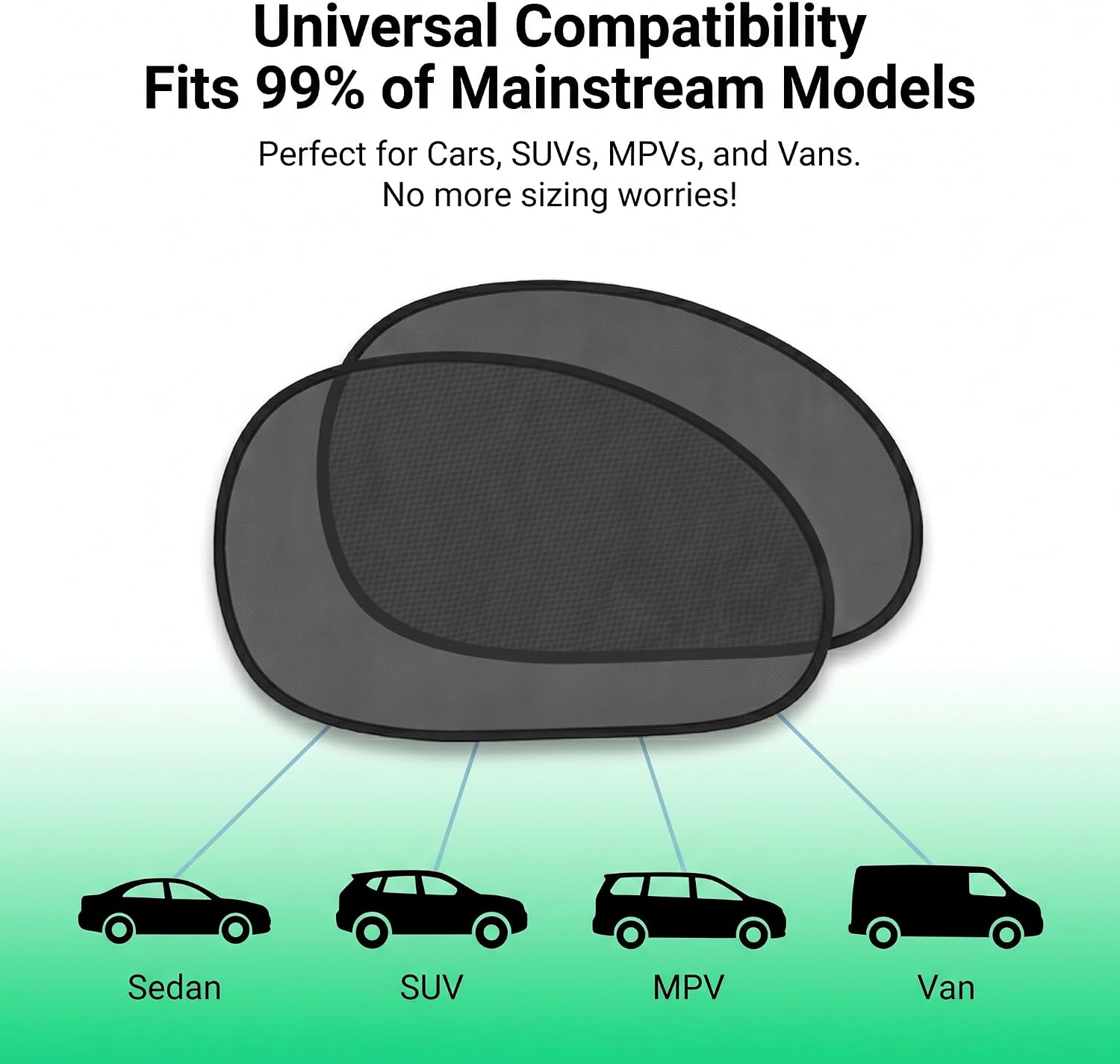 2 PCS Car Side Window Shades, Sun & Heat Blocking Shield for Baby, One-Way Gauze Mesh Privacy Protection Screen with Suction Cups, Universal Foldable Cover for Most Cars (Black)