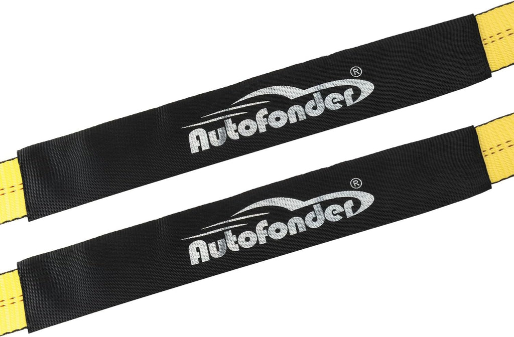 Heavy-Duty Tow Straps with Snap Hooks,2" x4' Yellow V-Bridle Strap with Cordura Sleeve,2 Pack 2"x36" Axle Straps, D-Ring for Tow Trucks, Car Hauler, Recovery, Enhanced Safety(Yellow)