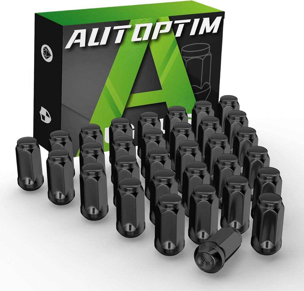 AUTOPTIM 9/16-18 Lug Nuts - Replacement for 2002-2010 ram 1500, 1994-2010 Ram 2500/3500, 1984-1997 F250/F350, Aftermarket Wheel 32PCS Black Closed End Lug Nuts