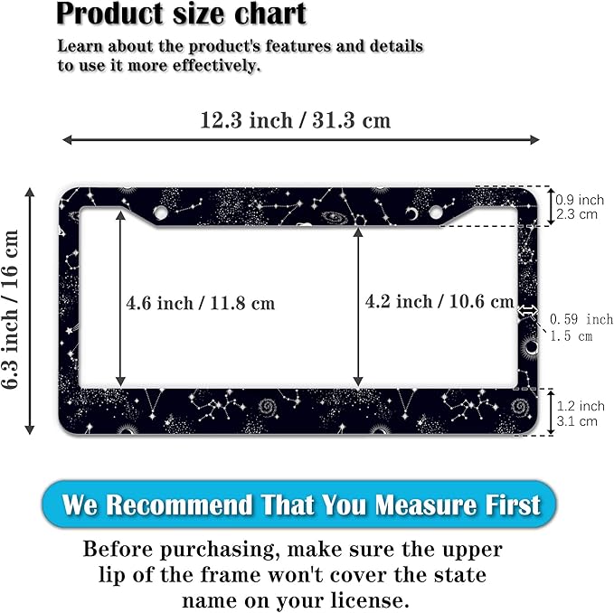 License Plate Frames Black and White License Plate Holder Galaxy Moon and Stars - Image 2