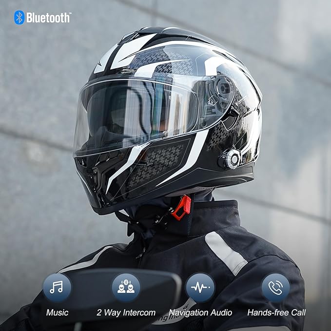 Full Face FreedConn Motorcycle Helmet Bluetooth 5.0 Integrated 2 Way Intercom - Image 7