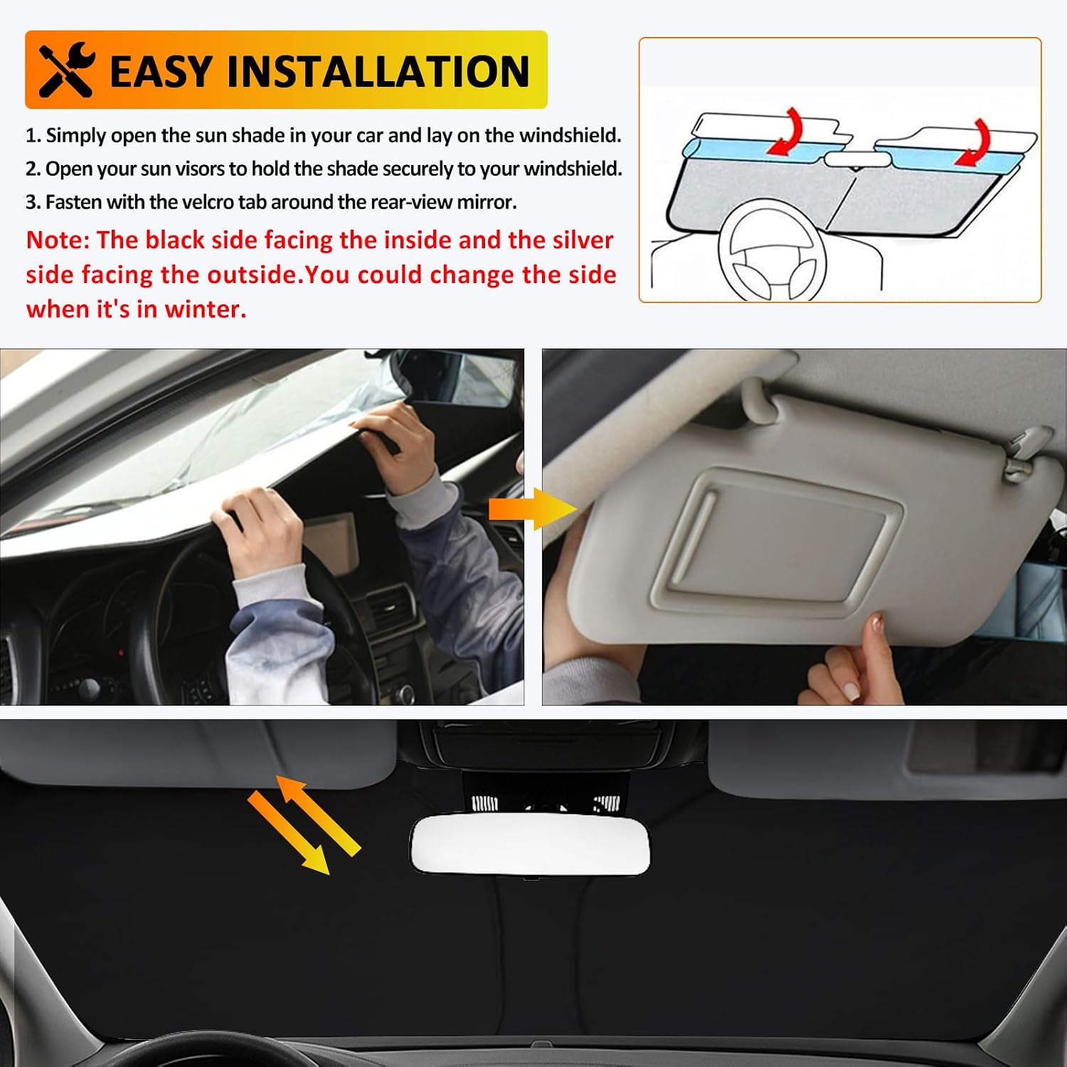 D-Lumina Windshield Sun Shade for 2017-2022 Kia Sportage, Foldable Front Sun Visor Protector Blocks UV Rays, Window Sunshade Sun Visor Interior Accessory Pack & Unpack Easily, Silver & Black