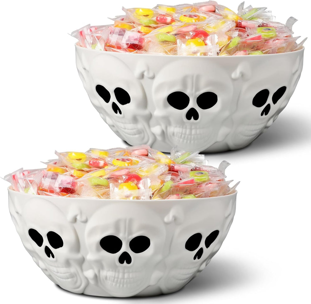 Wiwiqing 2 Pcs Halloween Candy Bowls Skeleton Skull Plastic Bowl Dish