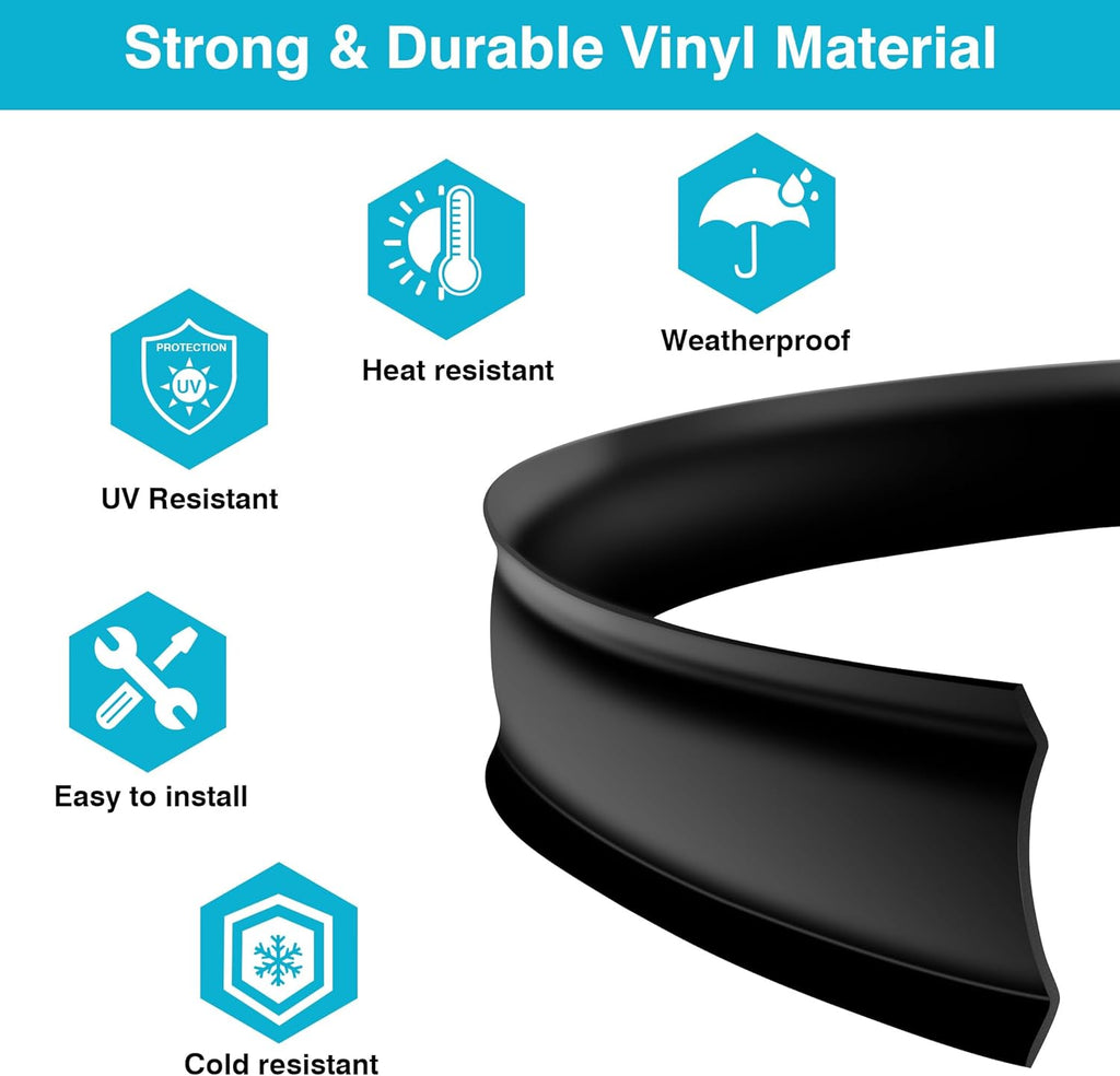 50 FT RV Trim Molding Insert, UV-Resistant RV Weather Stripping Exterior Replacement, Rubber Trim for Camper Travel Trailer Screw Cover Corner Gutter Channel Roof Edge, Vinyl Trim Insert 1 Inch Black