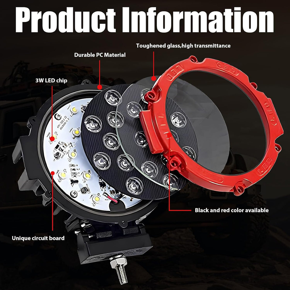 7 inch round led off road lights 51w shown in use