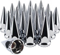 33mm x 4 3/4" Thread On Spike Lug Nut Covers Screw On, ABS Chrome Plastic Pointed Screw-on Lug Nuts Cover for Semi Trucks, Chromed Spiked Lug Nut Caps Pack of 20
