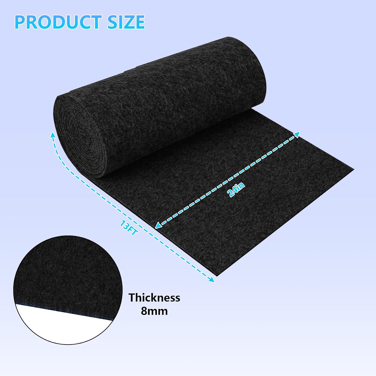 Boat Trailer Bunk Carpet, 13ft X 24inch Wide Marine Carpet for Boats Replacement, 8mm Thick Marine Grade Padding for Covering Boat Trailers,Jet Ski Ramps,Boat Lift Bunks or Runners - Black