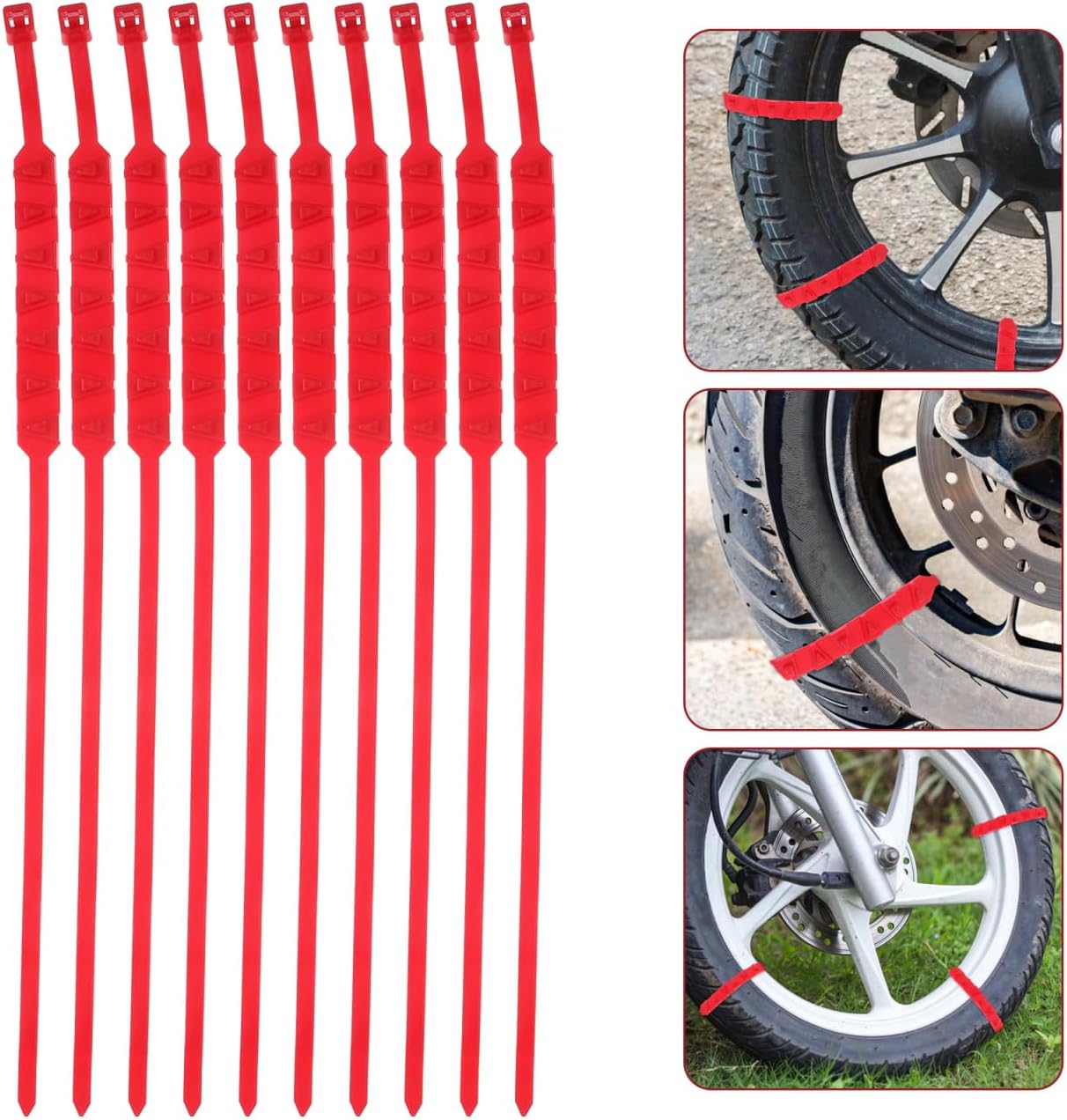 VOSAREA 10pcs Anti-Slip Motorcycle Tire Chains Universal Snow Chain for Electric Bikes Two-Wheel and Three-Wheel Vehicles Sturdy Nylon Construction for Winter Use