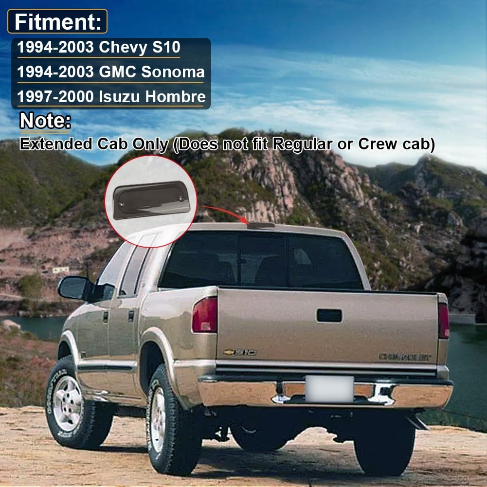 3rd Third Brake Light Lens Smoked Cover with Seal Gasket Extended Cab Only Compatible with 1994-2003 Chevy S10 GMC Sonoma 1997-2000 Isuzu Hombre High Mount Stop Lamp Assembly