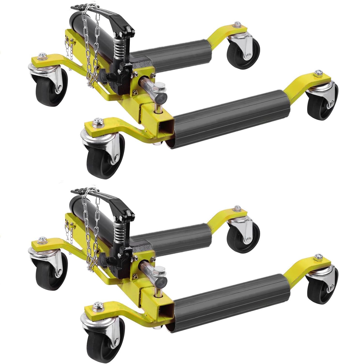 PioneerWorks Car Wheel Dolly Jack Set of 2, 1500 LBS Capacity Hydraulic Car Dolly, Heavy Duty Rollers with Foot Pedal for Car Truck RV Trailer, Yellow