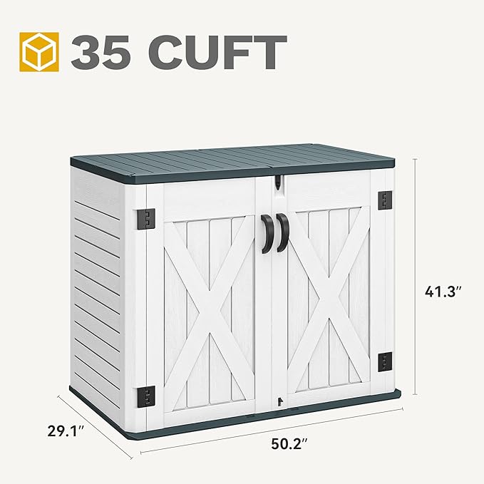 DWVO Outdoor Storage Shed, Weatherproof Resin, 35 Cu Ft Capacity, Horizontal - Image 6