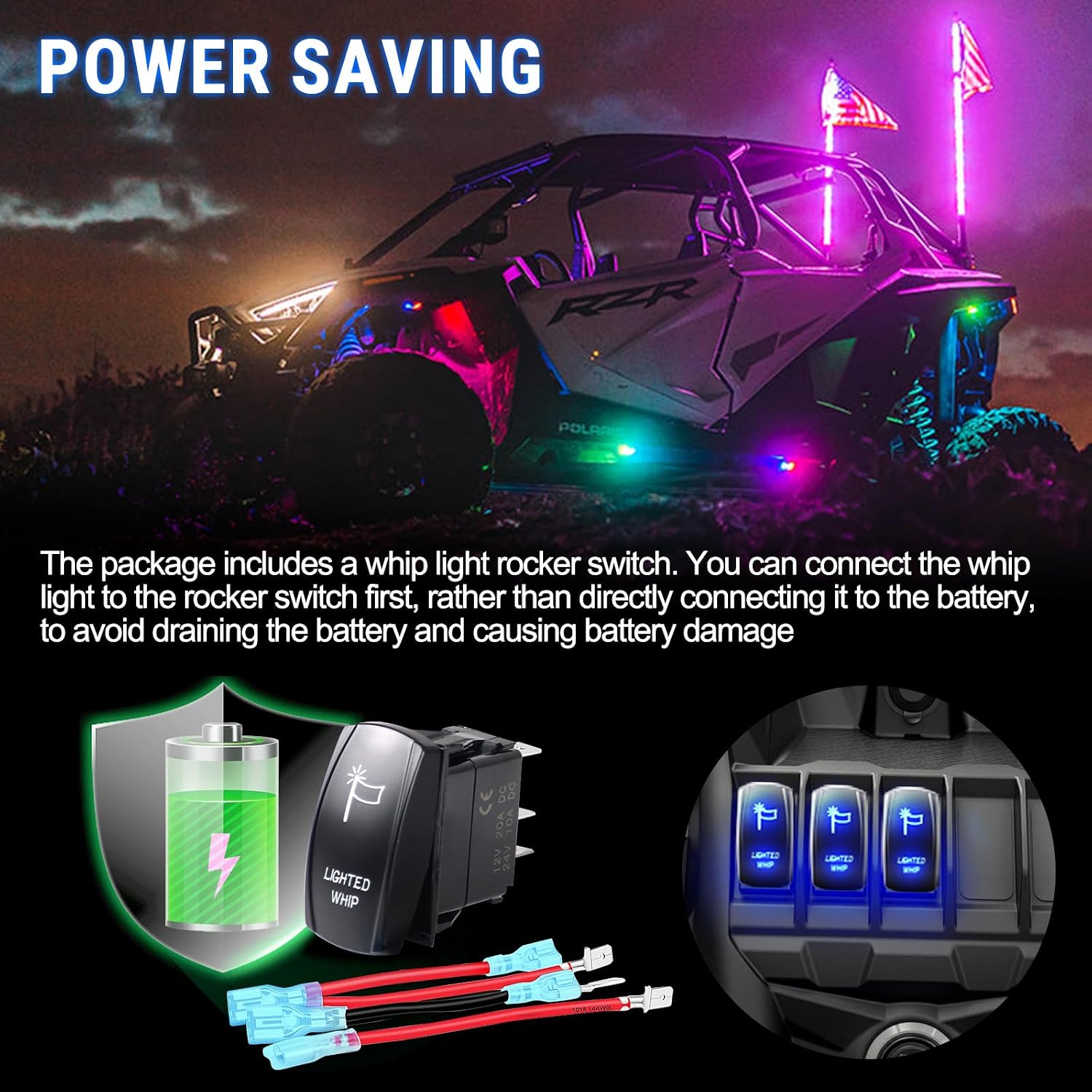 2PCS 3FT Spiral RGB LED Whip Light for UTV, with Spring Base App & RF Wireless Remote Control, Chasing Lighted Antenna Whips for UTV ATV RZR SXS Can-Am Polaris Offroad Truck