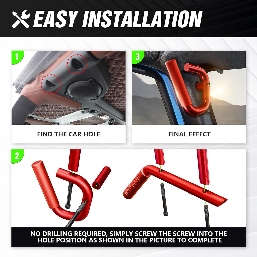 YZONA Front & Rear Grab Handle Kit Compatible with 2007-2018 Jeep Wrangler JK JKU Rubicon Sport Sahara Aluminum Alloy Grab Bar Roll Bar Assist Grips Red