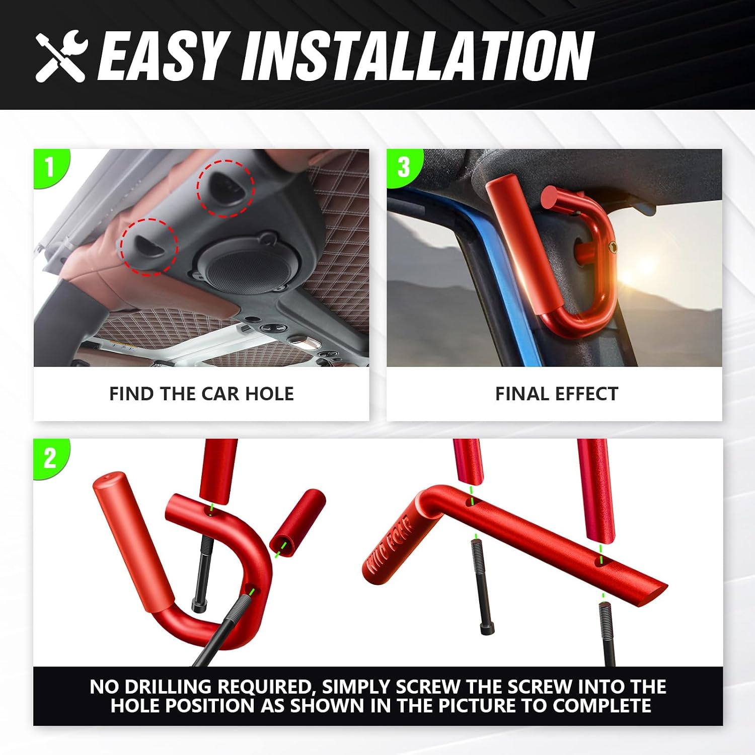 YZONA Front & Rear Grab Handle Kit Compatible with 2007-2018 Jeep Wrangler JK JKU Rubicon Sport Sahara Aluminum Alloy Grab Bar Roll Bar Assist Grips Red