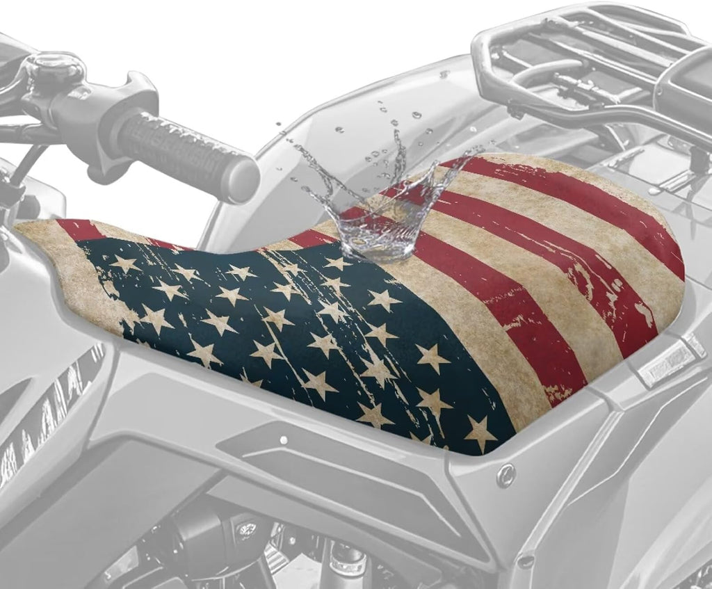 Howilath 4th of July ATV Seat Cover Water-Resistant Non-Slip Motorcycle Seat Cover Four Wheeler Accessories Compatible with Polaris Scrambler 400 500 850 1000 & Honda Rancher 420