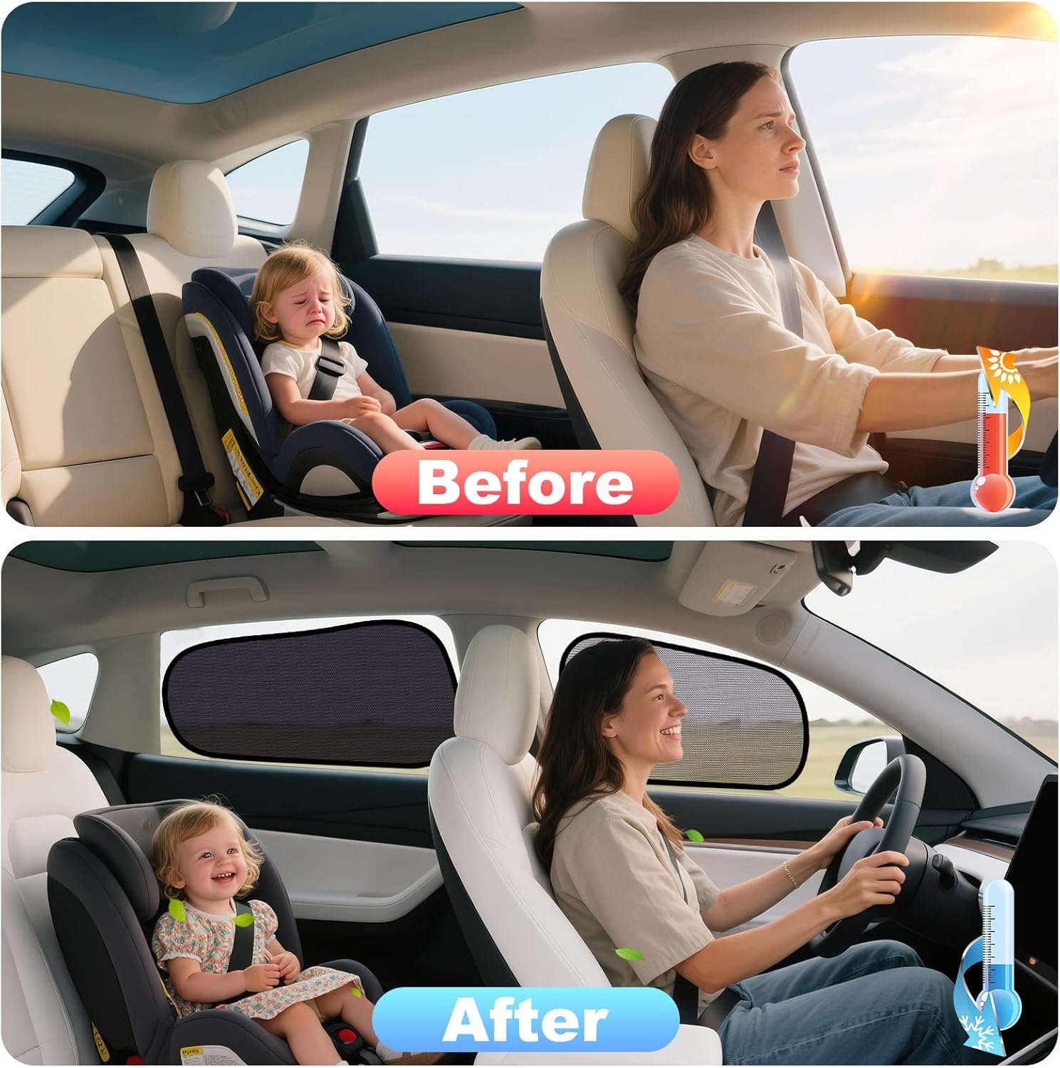 XCBYT Tesla Model Y Window Shades for Baby, Static Cling Side Window Sun Shades for Heat Insulation & UV Protection, Semi-Transparent Car Privacy Window Covers, Front Driver Window Sunshade, 4PCS