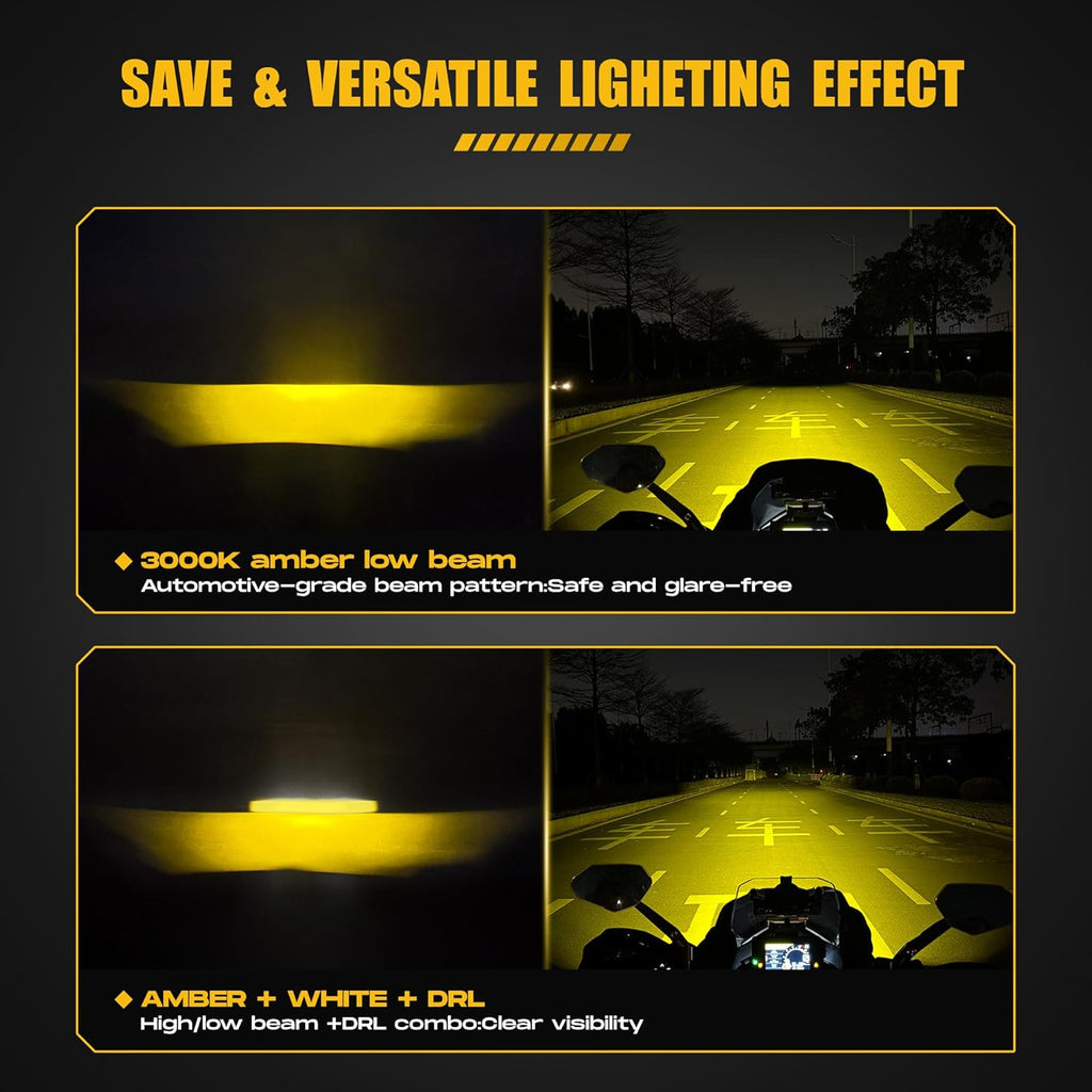 Future Eyes Motorcycle Fog Lights 120W LED Amber Auxiliary Driving Lights with DRL & Strobe, IP67 Waterproof Motorcycle Light for Night Riding, Off-Road, Dirt Bike, ATV, UTV, Golf Cart