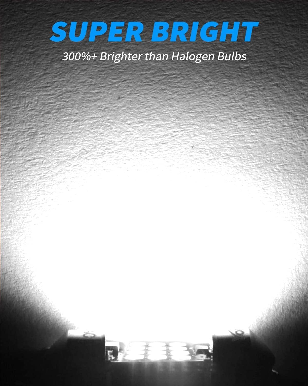 Yorkim 6418 LED Bulb, 36mm LED 6500K White Super Bright Interior Lights 12-SMD 4014 Chipsets, Festoon LED 36mm 37mm 38mm, DE3021 C5W Bulb White, Pack of 2