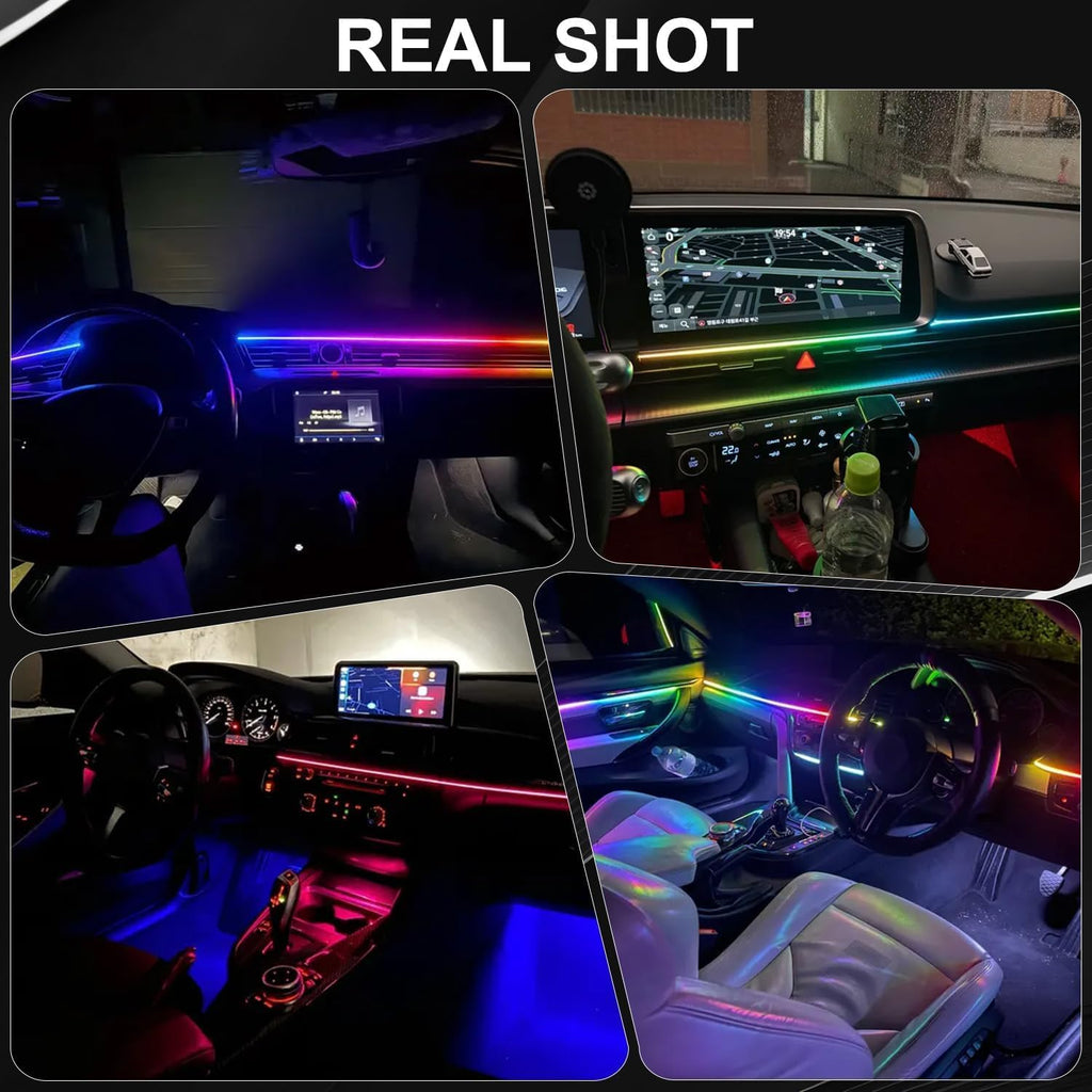 Acrylic Interior Car LED Strip Light with Wireless APP, RGB 18 in 1 with 175 inches 593 LEDs Fiber Optic Ambient Lighting Kits, 16 Million Colors Sound Active Function Car Neon Lights