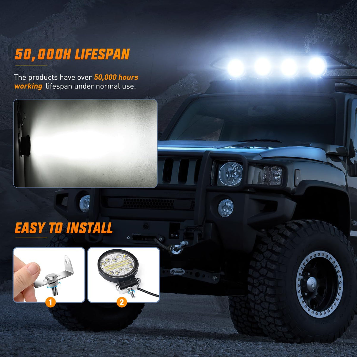 nilight 2pcs 4.5 inch led pods 69w round, package contents
