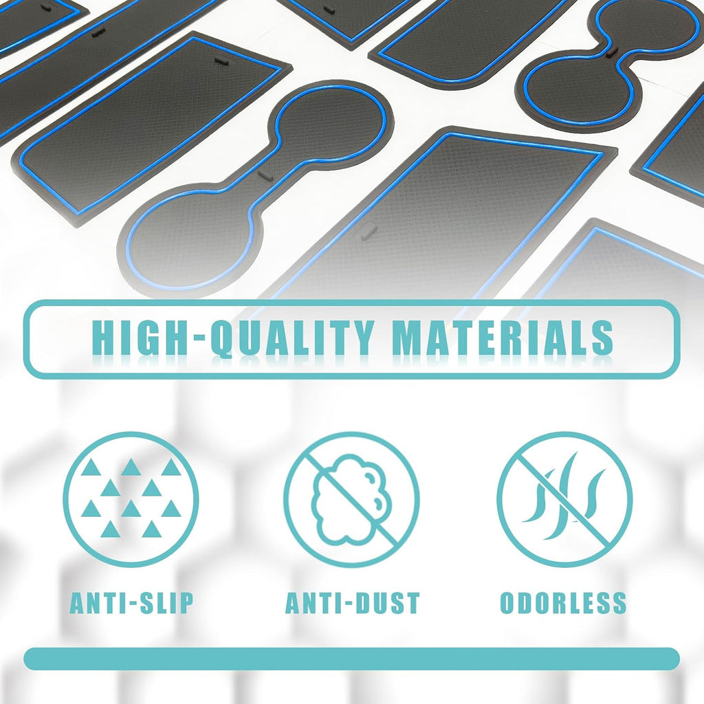 BestEvMod Compatible with Mach E Accessories 2021-2026 PVC Interior Anti Dust Cup Holder Inserts Center Console Liner Mats 18-pcs Set (V3 Blue)