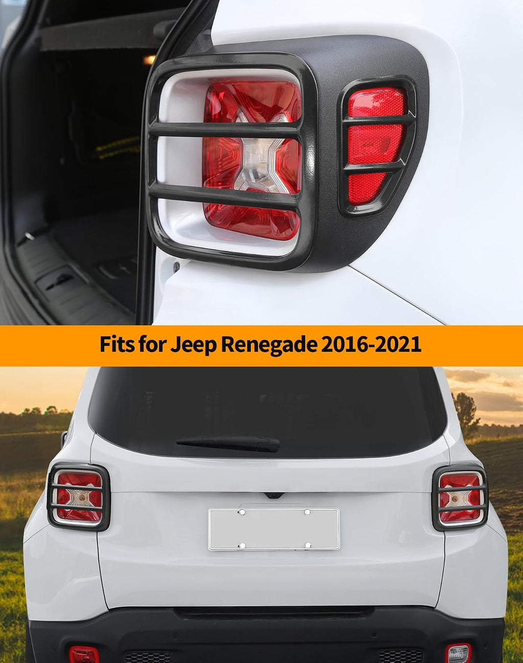Hoolcar for Renegade Tail Light Cover Black Metal Rear Taillight Lamp Protector Guard Cover Fits for Jeep Renegade 2016 2017 2018 2019 2020 2021