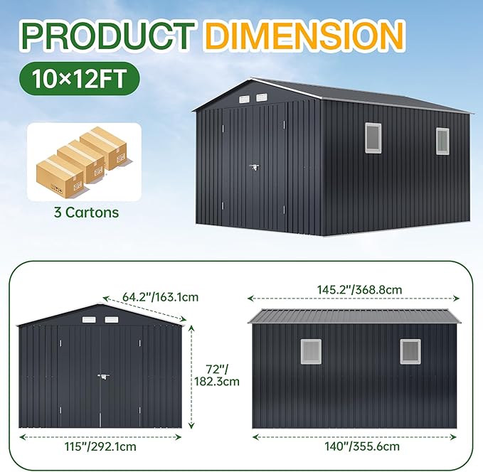 Breezz Outdoor Storage Shed 10 x 12 ft. Utility Tool Shed Metal Storage Garden - Image 7