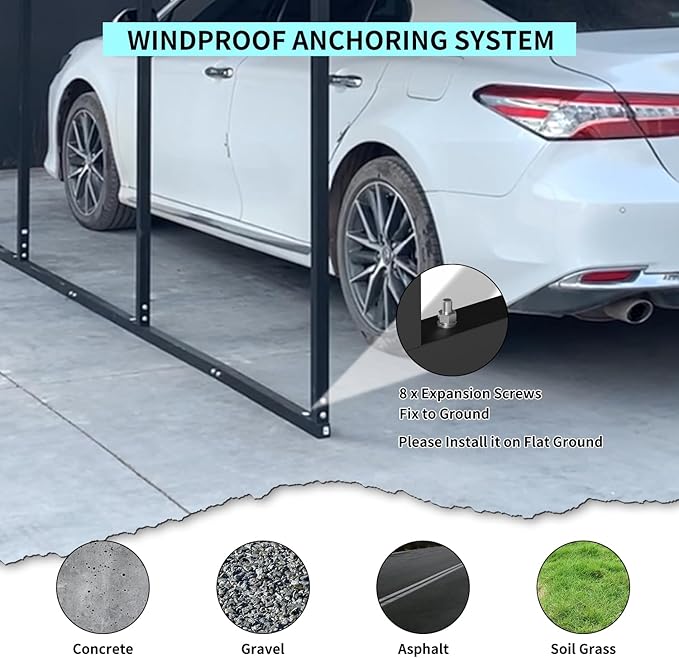 12x20 FT Metal Carport, Heavy Duty Car Port Canopy - Image 3