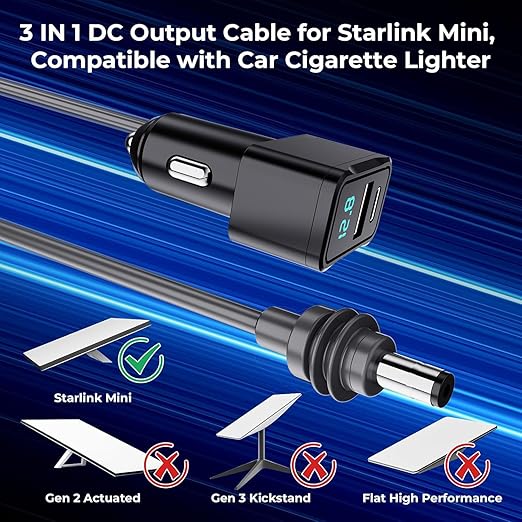 3 in 1 Starlink Mini Cable 10FT, Nolansend Starlink Mini Car Charger DC Power - Image 2