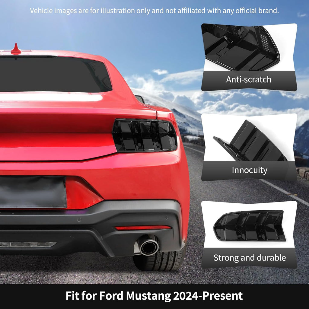 CheroCar Smoked Black Tail Light Cover Guard Trim Replacement TailLight Cover ABS Exterior Accessories for 2024 2025 2026 Ford Mustang