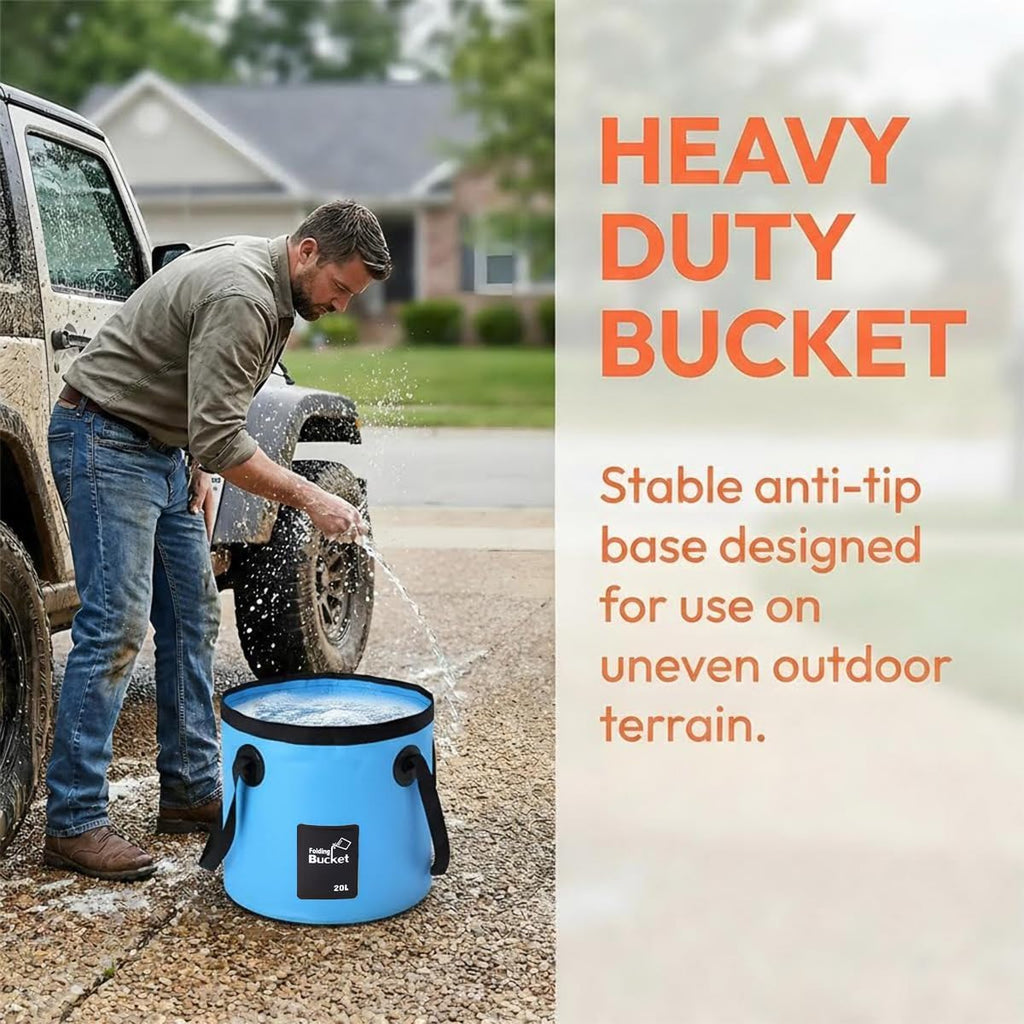 Collapsible Car Bucket with Handle, Foldable 5 Gallon Multifunction Vehicle Water Storage Container, Automotive Washing Folding Bucket, Universal for SUV Automobile Truck (Blue)