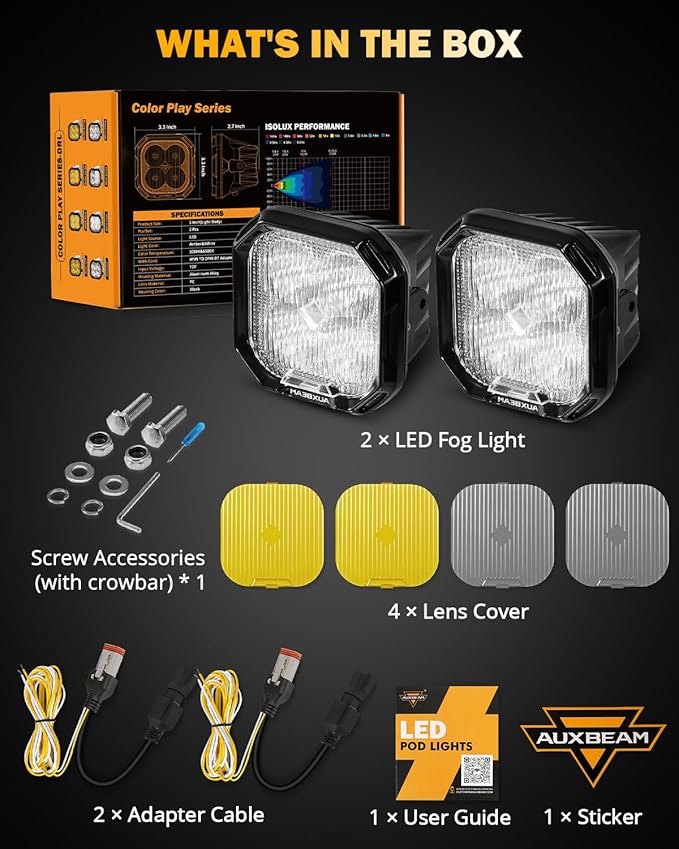 Auxbeam Color Play Series SAE Fog Lights, 3 Inch LED Fog Lights - Image 3